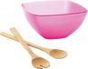 Stricker Europe Serveerschaal/slakom met bamboe sla bestek - fuchsia roze - 2,75 liter - kunststof - D22,5 x H9,5 cm