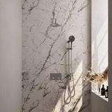 Brauer Brushed Carving Thermostatische Regendoucheset Inbouw - Hoofddouche 20 cm - Gebogen Wandarm - Met Drukknoppen - Handdouche 3 Standen - Doucheslang - Geintegreerde Glijstang - Rvs