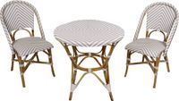 AXI Jacqueline 3-delige Bistroset – Rotan – Bruin / Wit – Vintagelook – 2 personen – Hout en rotan – Balkonset 2 stoelen en tafel