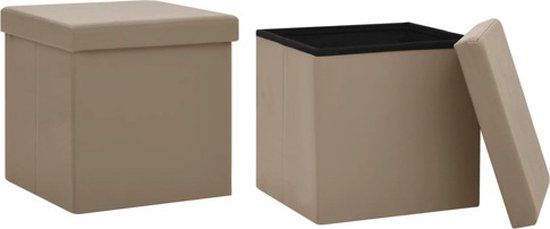vidaXL Opbergkrukken - Inklapbaar - Set van 2 - PVC - Cappuccinokleurig