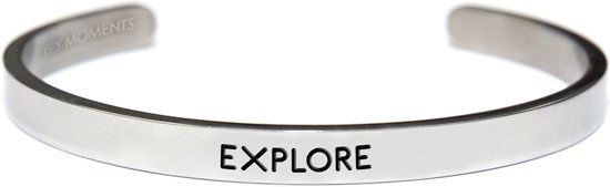 Key Moments 8KM-BM0004 - Stalen open bangle met tekst - explore - zilverkleurig