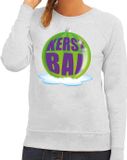 Bellatio Decorations Shoppartners Bv Foute kersttrui kerstbal groen op grijze sweater voor dames - L