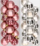 Decoris Kaemingk B.V. 32x stuks kunststof kerstballen mix van oudroze en zilver 4 cm