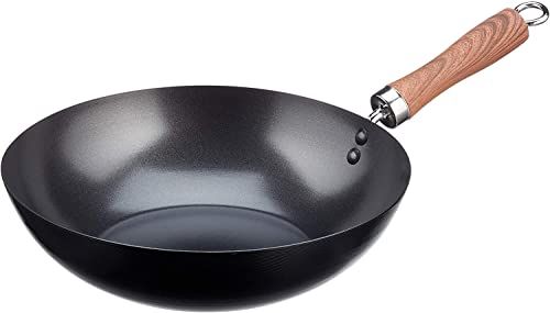 WECOOK Carbon wok inductie 20 cm | Antiaanbaklaag | QUANTANIUM | PFOA-vrij | Koolstofstaal | Houten handvat