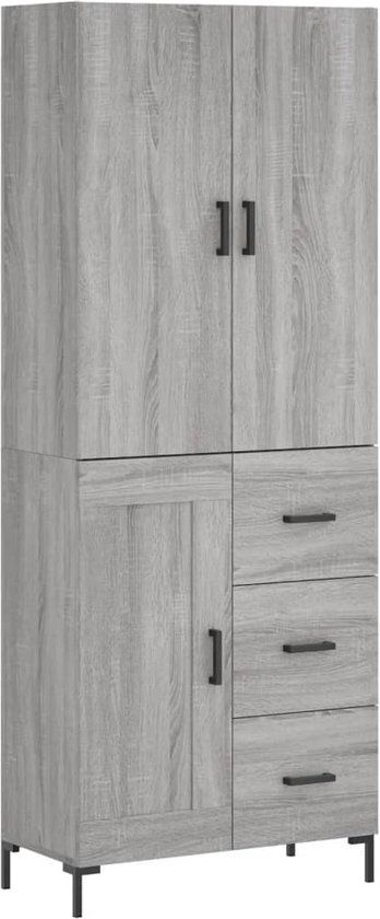 vidaXL Hoge kast 69,5x34x180 cm bewerkt hout grijs sonoma eikenkleurig