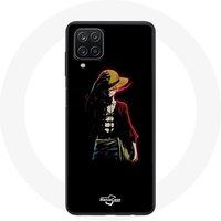 Maniacase Hoesje voor Samsung Galaxy A12 One Piece Manga Anime Luffy Zwarte Achtergrond
