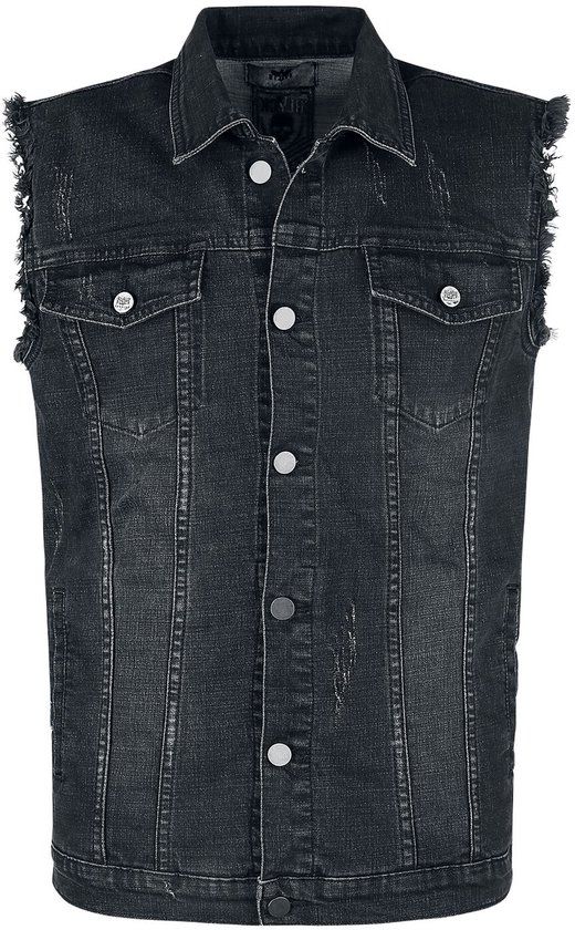 Black Premium by EMP Grijs denim gilet met used look - Heren - 5XL