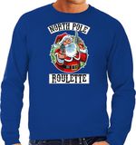 Bellatio Decorations Northpole Foute Kerst sweater / Kerst trui roulette blauw voor heren - M