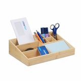 Relaxdays bureau organizer, 9 vakken, bamboe, kantoor, badkamer, HxBxD: 9 x 33 x 21 cm, opbergbak, pennenbak, natuur