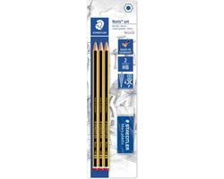 STAEDTLER Noris Potlood Standaard 120-0 HB - 3 Potloden + Gom - Zwart