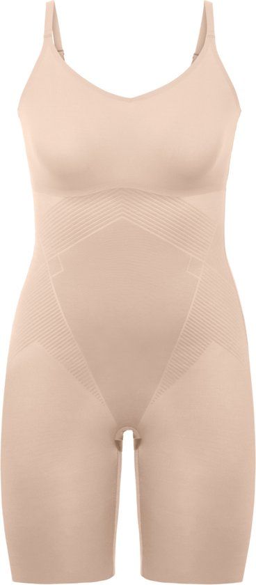 Spanx Thinstincts 2.0 Closed-Bust Mid-Thigh Bodysuit - Soft Nude - M