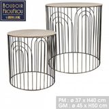 Urban Living "BOUDOIR FROUFROU" Set van 2 salontafels van metaal en hout D37xH40cm en D45xH50cm