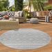 Tapis intérieur et extérieur, aspect sisal, motif à carreaux, gris, rond, diamètre 160 cm