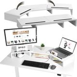 tectake® Monitor standaard - 3 delig - Inclusief Smartphonehouder - Monitorverhoger - Voor 1 of 2 Schermen - Verstelbaar - Kantooraccessoire - Bureau-organizer - Thuiskantoor
