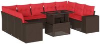 vidaXL 10-delige tuinbankset met kussens, bruin, polyrotan