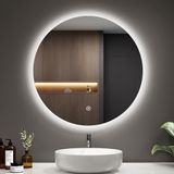 EMKE Badkamerspiegel met verlichting, rond, 60 cm, led, met touch-schakelaar, dimbaar, 6500 K, IP44