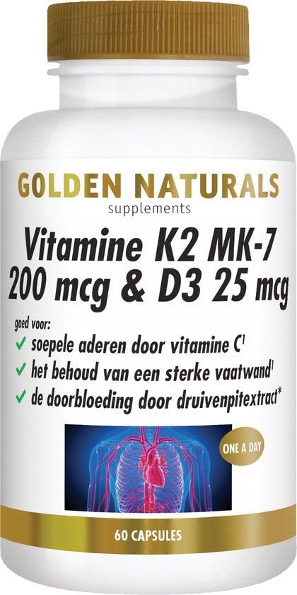 Golden Naturals Vitamine K2 200 mcg & D3 25 mcg - 60 Capsules