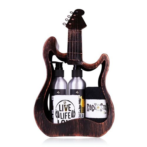 Accentra Cadeauset Mannen Metalen Gitaar met Douchegel, Bodylotion, Zeep, Handdoek