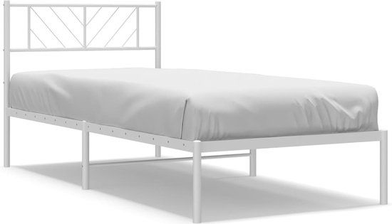 vidaXL Bedframe met hoofdbord metaal wit 90x200 cm