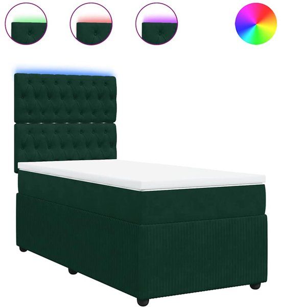 vidaXL Boxspring met matras fluweel donkergroen 80x200 cm