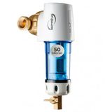 iSpring WSP50GR Herbruikbaar Spin Down Sediment Waterfilter, 50 Micron met ingebouwde huisschraper, 360° draaibare kop, manometer, Blauw