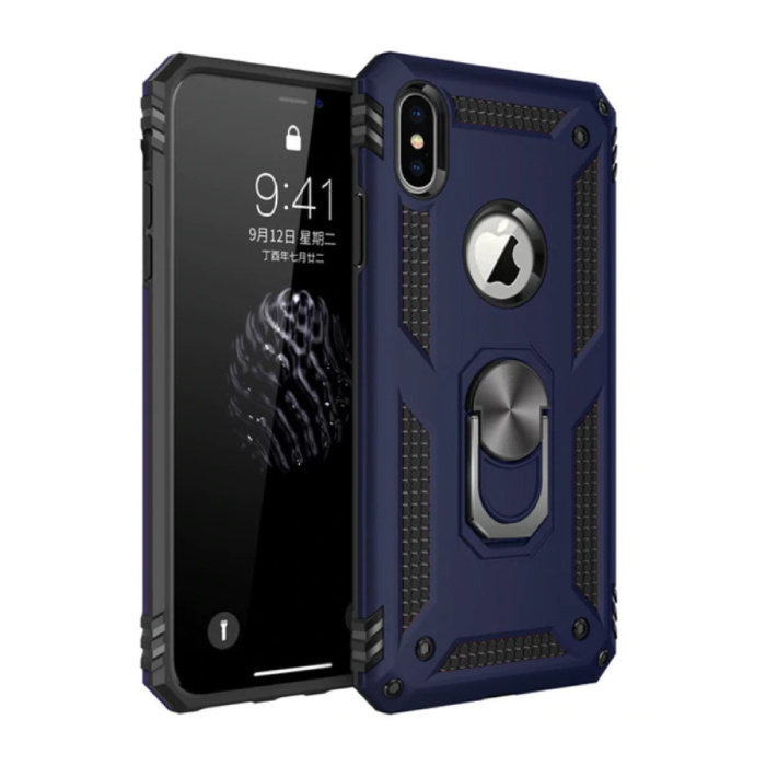 R-JUST iPhone XS Hoesje - Shockproof Case Cover Cas TPU Blauw + Kickstand