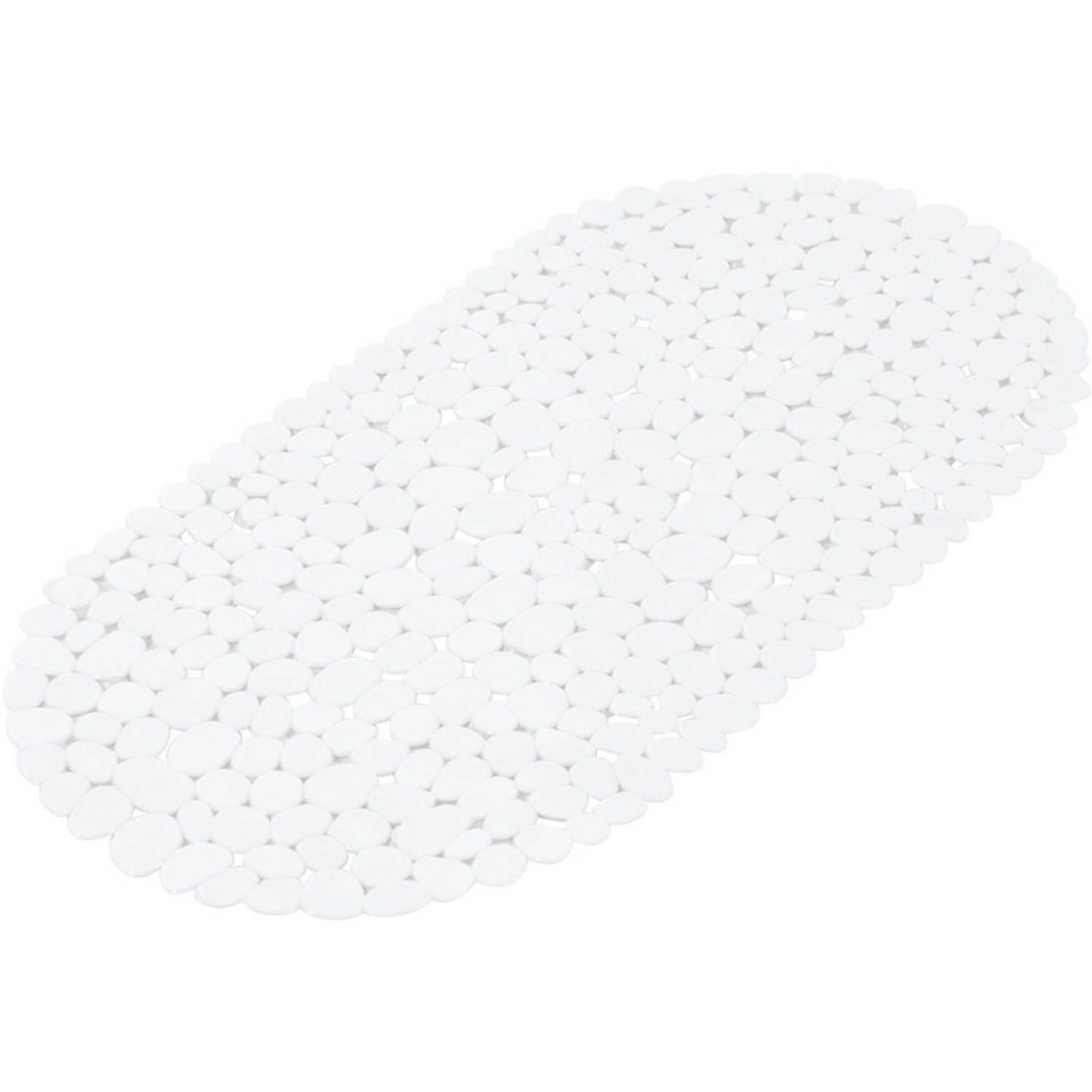 Badmat Anti slip - 36 x 69 cm - Ovaal - Kiezelsteen patroon - Schimmelbestendig - Wit