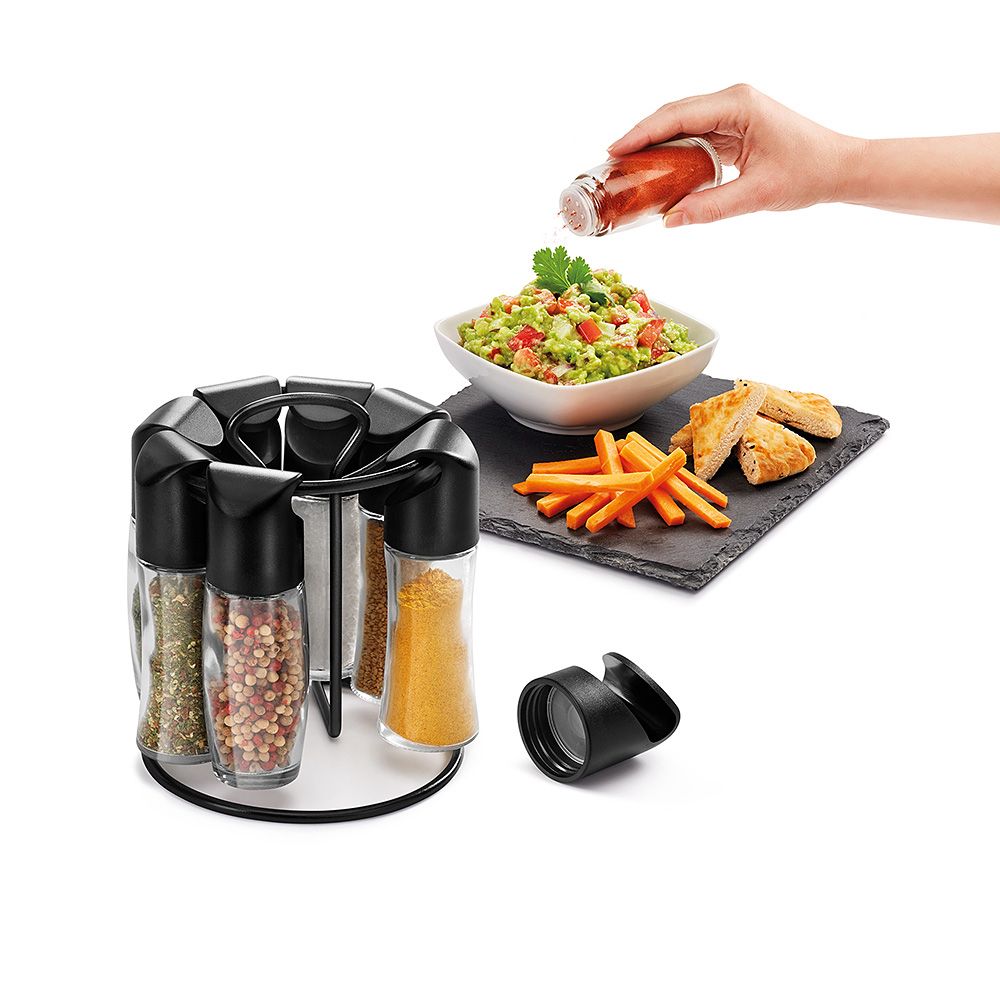 Metaltex Spice-8 - Kruidenpotjes - Zwart, Transparant