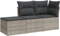 vidaXL 3-delige Loungeset met kussens, polyrattan, lichtgrijs
