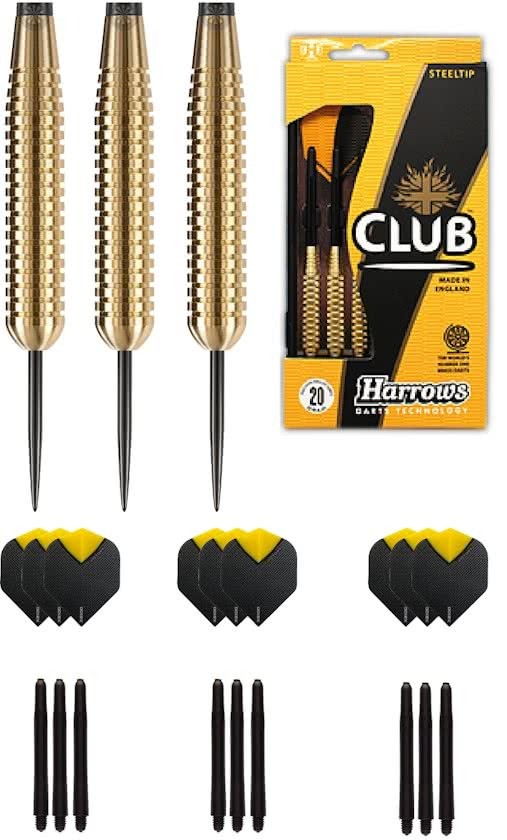 Harrows - Club Brass 100% Ringed Brass darts met 9 - dartshafts - en 9 - dartflights - 23 gram - dartpijlen