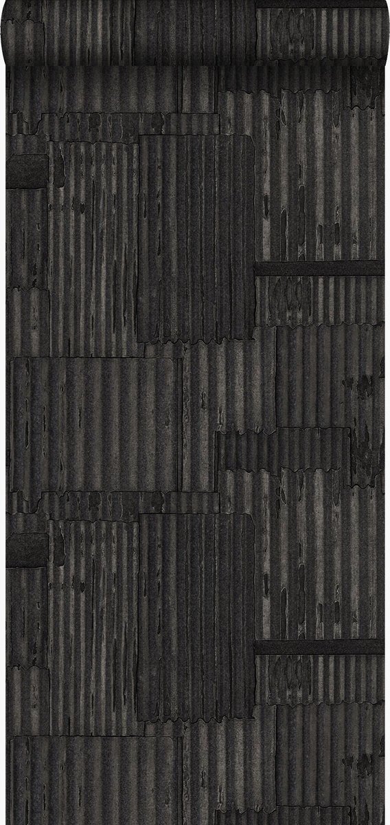 Origin Wallcoverings behang industriële golfplaten 3D zwart - 347617 - 53 cm x 10,05 m
