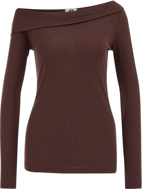 WE Fashion Dames jersey off-shoulder top - Dark brown - XXXL