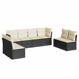 vidaXL Loungeset met Kussens, Zwart, Polyrattan