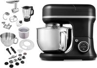 MEDION Robot pâtissier avec accessoire hachoir à viande, accessoire blender 4-en-1, Noir | Bol à glace pour préparation de glace, 1200 W, râper, couper, pétrir, machine à pain, MD18440