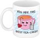 Bellatio Decorations Cadeau mok voor juf/meester - roze - Smile / Emoticon met hartje - grappig - 300 ml