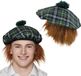 Boland Carnaval hoed/baret in Schotse ruit - 2x stuks - groen - polyester - heren - met haar