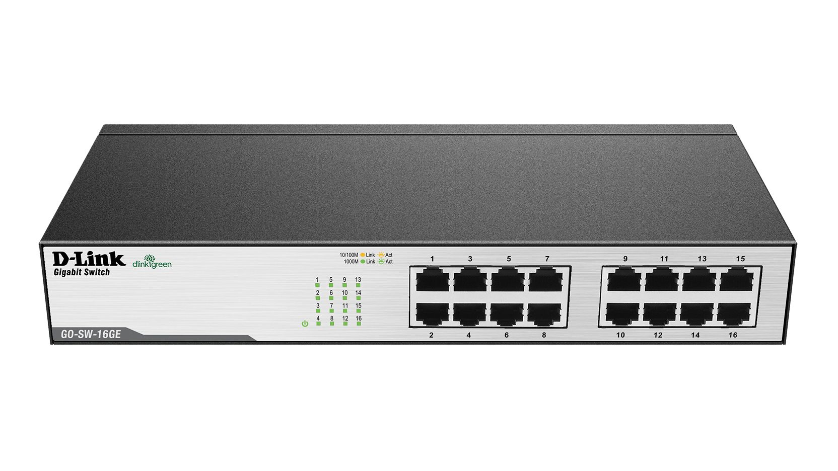 D-Link GO-SW-16G - Netwerkswitch - Unmanaged - 16 Poorten - Gigabit - 19 inch rackmount
