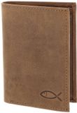 oxmox Leren portemonnee Leather RFID Protect Kombibörse Freedom Fish Embossed Vintage Light Brown