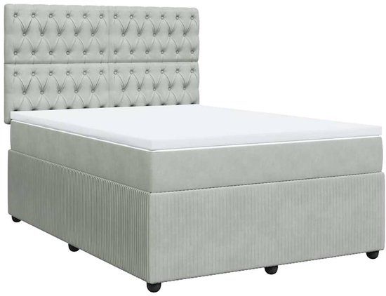 vidaXL Boxspring met matras fluweel lichtgrijs 140x200 cm