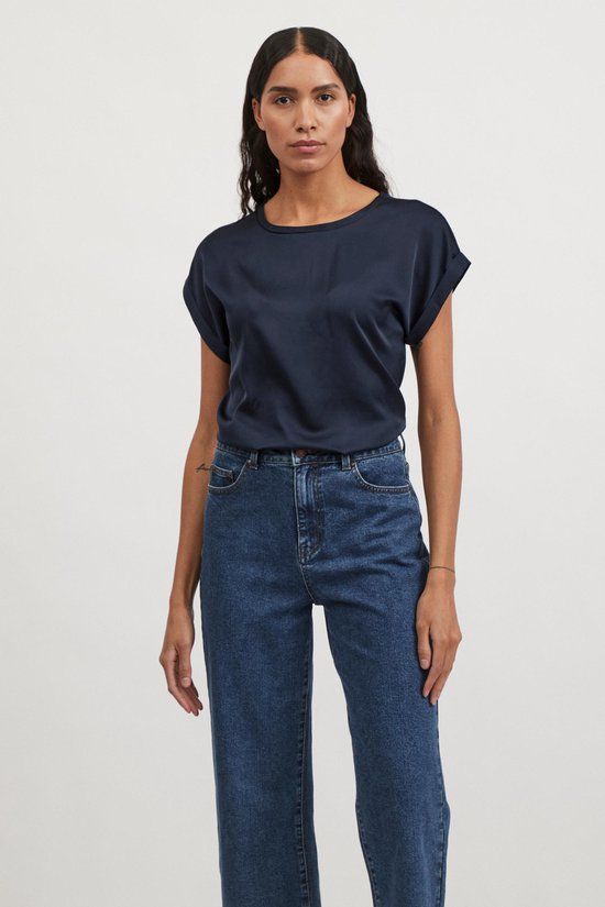VILA Viellette Satijnen Top - Navy Blazer - Maat 44