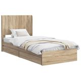 vidaXL Bedframe met opbergruimte en hoofdbord Sonoma Eiken