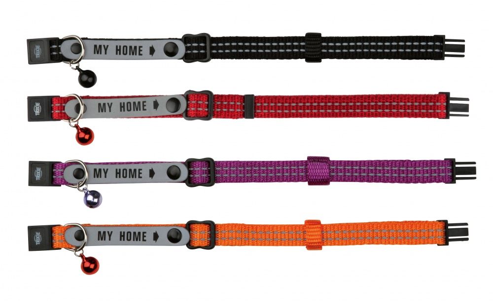 Trixie Happy Home Cat Collar with Address Tag - Black/Orange/Red/Purple