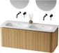 Saniclass Terra Badkamermeubelset - 120x42x45.5cm - Solid Surface Wastafel Wit Mat - 2 Wasbakken - 2 Lades - Sandwood (licht eiken)