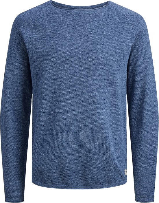 JACK &amp; JONES Hill knit crew neck slim fit - heren pullover katoen met O-hals - lichtblauw melange - Maat: L