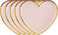 Santex Feest wegwerpbordjes - hartje - 50 stuks - 23 cm - roze/goud