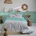 Housse de couette coton floral exotique réversible uni bleu 300x240 cm