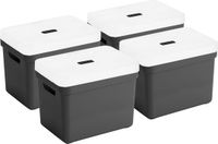 Sunware Opbergboxen met transparante deksel - 4x stuks - zwart - 18 liter - kunststof - 35 x 25 x 24 cm
