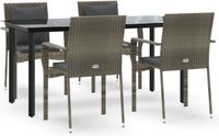 vidaXL 5-delige Tuinset met Kussens Poly Rattan Zwart en Grijs