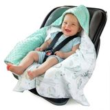 Inbaker Deken 100% katoen 85x85cm met capuchon knuffeldeken voor kinderwagen babyzitje universele dubbelzijdig babydeken buggy autostoel