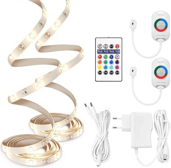 kwmobile LED strip met bewegingssensor - 2x lichtstrip met sensor - Met timer, dimmer en afstandsbediening - 2x 1,5m - Zelfklevend - 11 kleuren